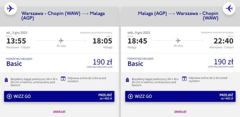 Czas lotu Warszawa-Malaga