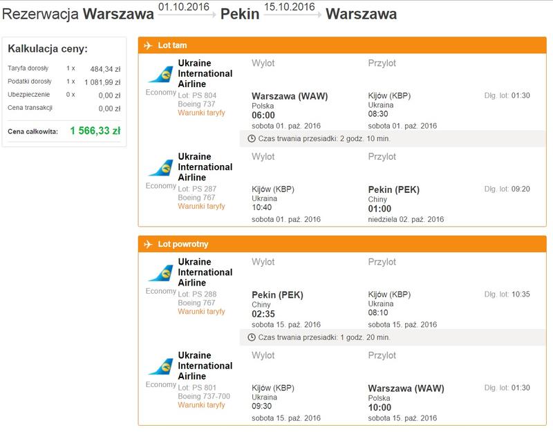 Ceny biletów lotniczych do Chin