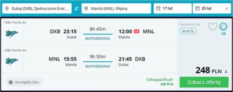Jakie są aktualne ceny biletów na loty na Filipiny z głównych lotnisk?