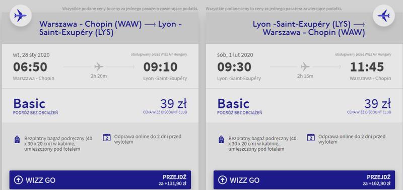 Lot z Polski do Paryża